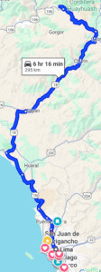 Google map showing the route from Lima Peru to Cajatambo